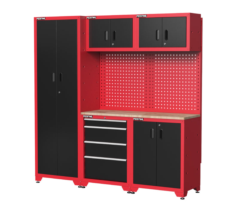 Werkstatteinrichtung | Hochschrank Juno 2 | Schwarz/Rot | 198x46x198 cm