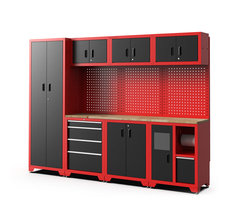 Werkstatteinrichtung | Werkzeugschrank Juno 3 | Schwarz/Rot | 264x46x198 cm