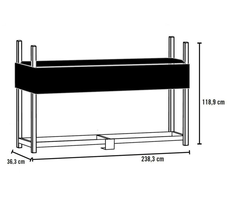 Stahl Kaminholzregal inkl. Abdeckung | Schwarz | 36x240x119 cm