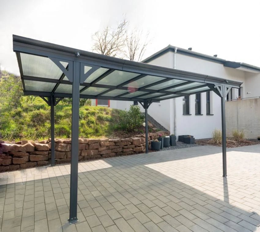 Aluminium Flachdach Carport Helsinki grau 503x305 cm - werkzeugprofi24.at