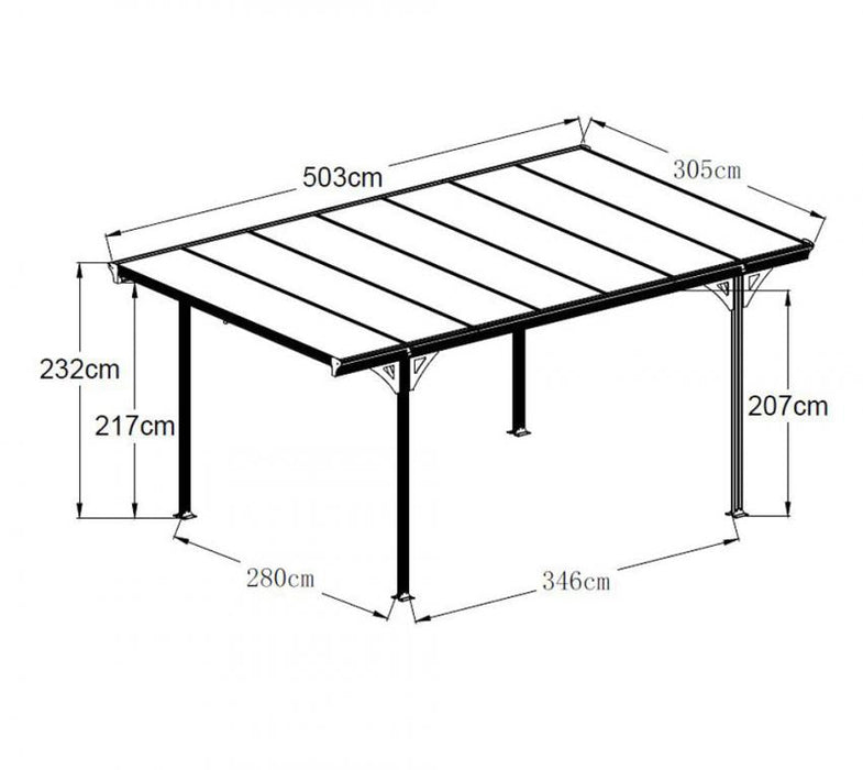 Aluminium Flachdach Carport Helsinki weiß 503x305 cm - werkzeugprofi24.at