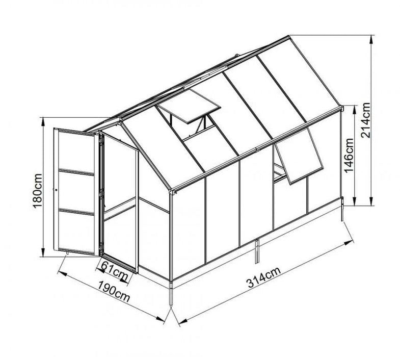 Aluminium Gewächshaus Dorado 6 m² weiss 190x314 cm - werkzeugprofi24.at