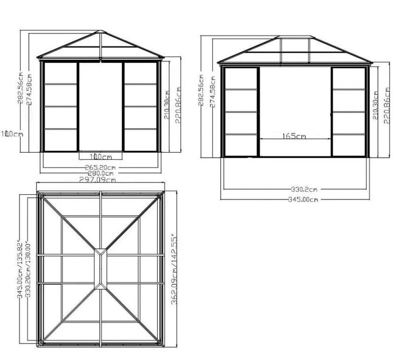 Aluminium Pavillon Castel 10x12 inkl. Sonnenschutz bronze 362x298x283 cm - werkzeugprofi24.at