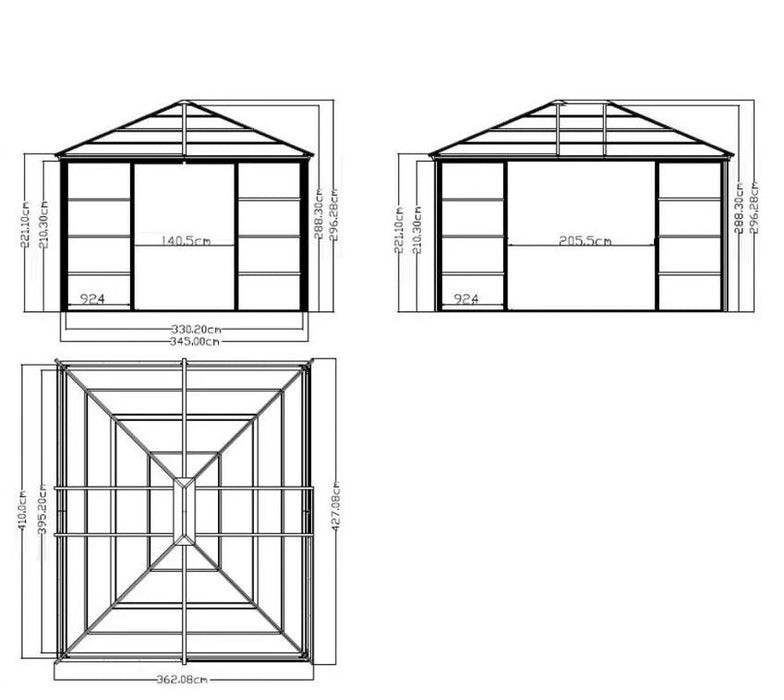 Aluminium Pavillon Castel 12x14 inkl. Sonnenschutz bronze 427x362x296 cm - werkzeugprofi24.at