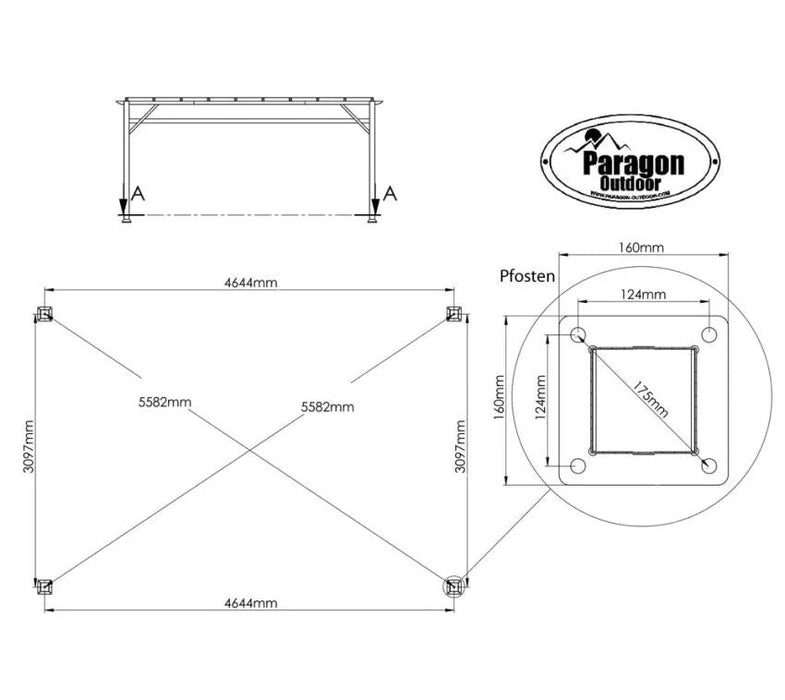 Aluminium Pavillon Florenz 11x16 inkl. Sonnensegel Holzoptik 350x505x236 cm - werkzeugprofi24.at