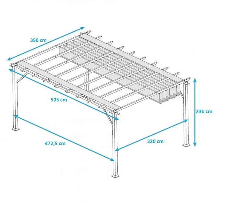 Aluminium Pavillon Gazebo Florenz 11x16 inkl. Sonnensegel weiss 350x505x236 cm - werkzeugprofi24.at