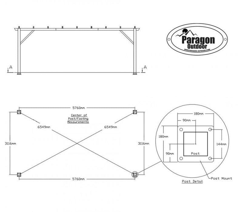 Aluminium Pavillon Modena 12x20 inkl. Sonnensegel Holzoptik 360x623x239 cm - werkzeugprofi24.at