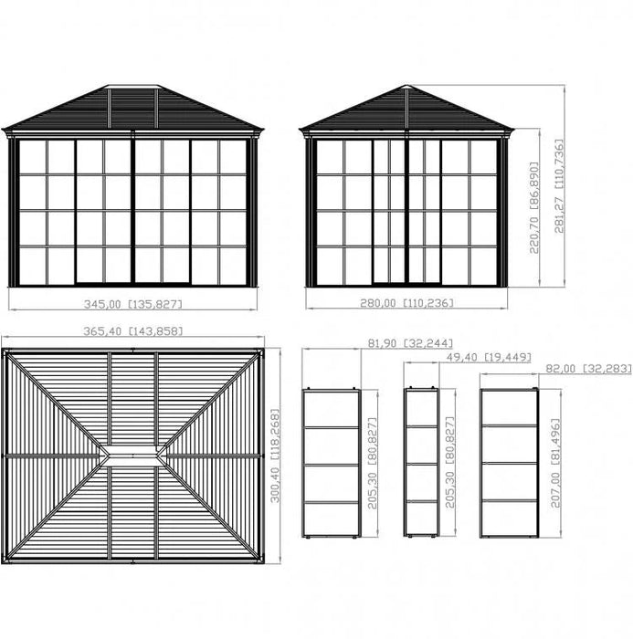 Aluminium Pavillon Striano 10x12 creme 362x298x283 cm - werkzeugprofi24.at