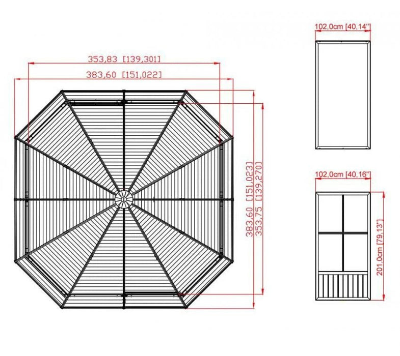 Aluminium Pavillon Wintergarten Charleston 12x12 grau 384x384x281 cm - werkzeugprofi24.at