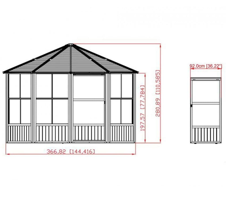 Aluminium Pavillon Wintergarten Charleston 12x12 grau 384x384x281 cm - werkzeugprofi24.at