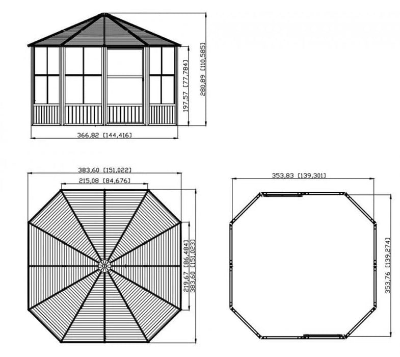 Aluminium Pavillon Wintergarten Charleston 12x12 grau 384x384x281 cm - werkzeugprofi24.at