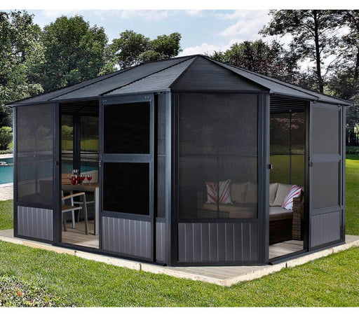 Aluminium Pavillon Wintergarten Charleston 12x12 grau 384x384x281 cm - werkzeugprofi24.at