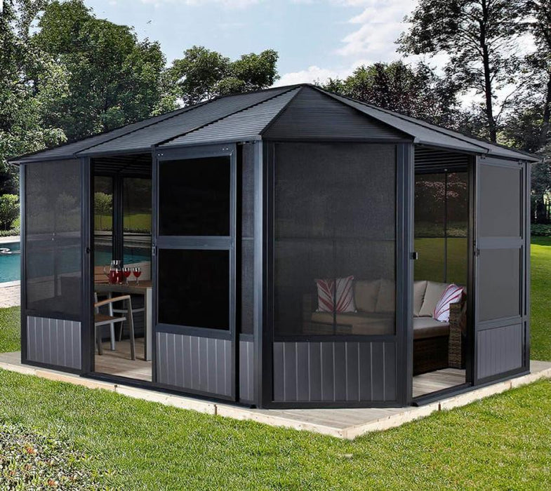 Aluminium Pavillon Wintergarten Charleston 12x15 grau 384x489x281 cm - werkzeugprofi24.at