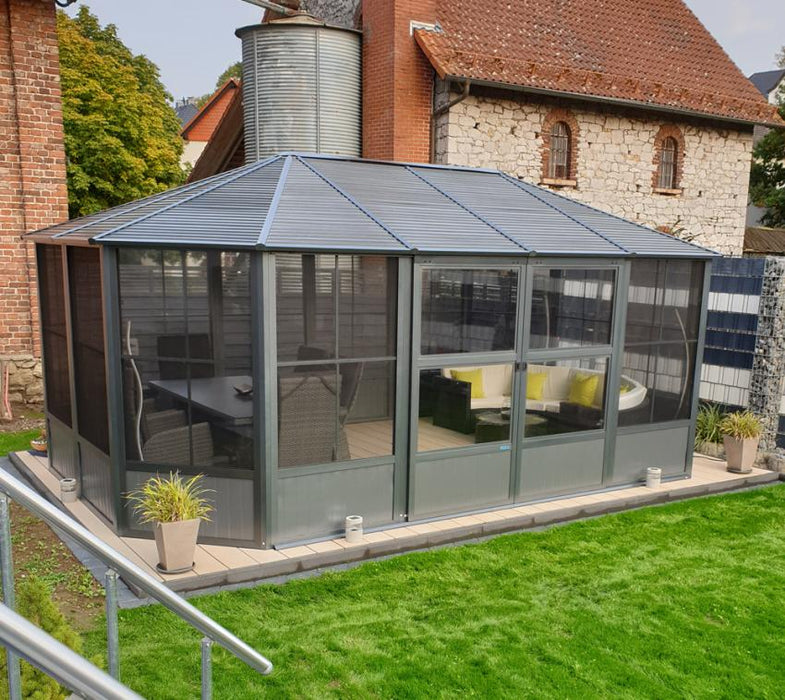 Aluminium Pavillon Wintergarten Charleston 12x15 grau 384x489x281 cm - werkzeugprofi24.at