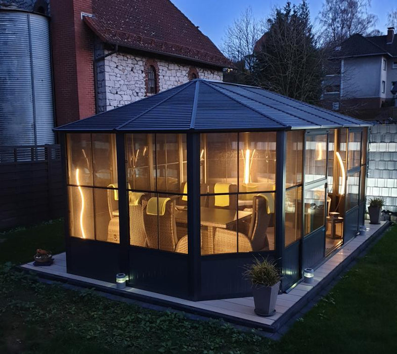 Aluminium Pavillon Wintergarten Charleston 12x18 grau 384x594x281 cm - werkzeugprofi24.at