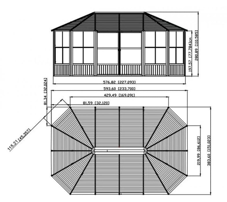 Aluminium Pavillon Wintergarten Charleston 12x18 grau 384x594x281 cm - werkzeugprofi24.at