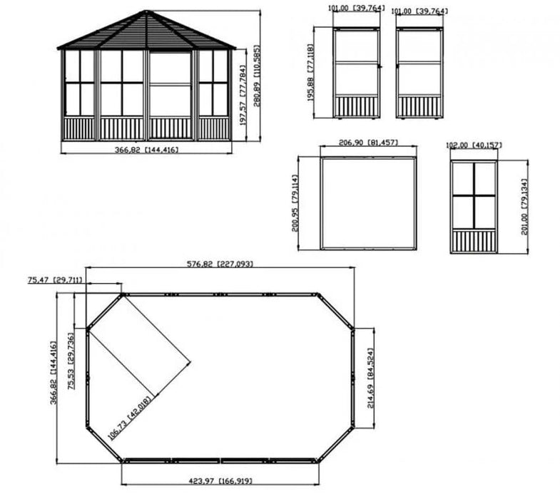 Aluminium Pavillon Wintergarten Charleston 12x18 grau 384x594x281 cm - werkzeugprofi24.at