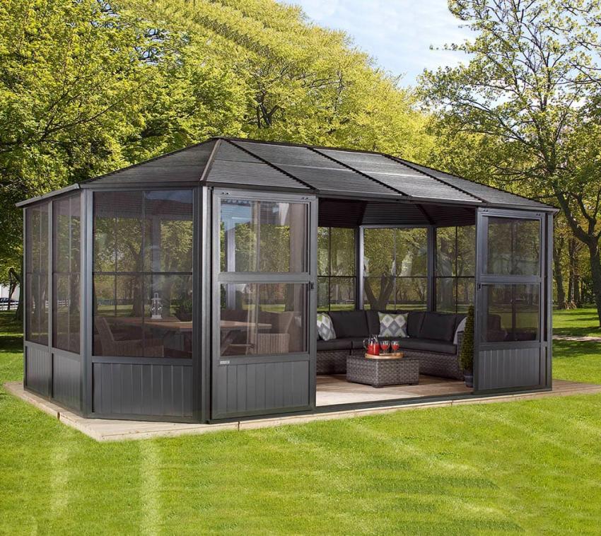 Aluminium Pavillon Wintergarten Charleston 12x18 grau 384x594x281 cm - werkzeugprofi24.at