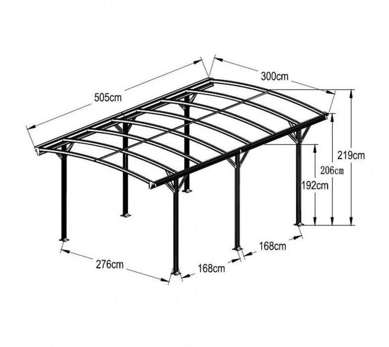 Aluminium Runddach Carport Bergen grau 505x300 cm - werkzeugprofi24.at