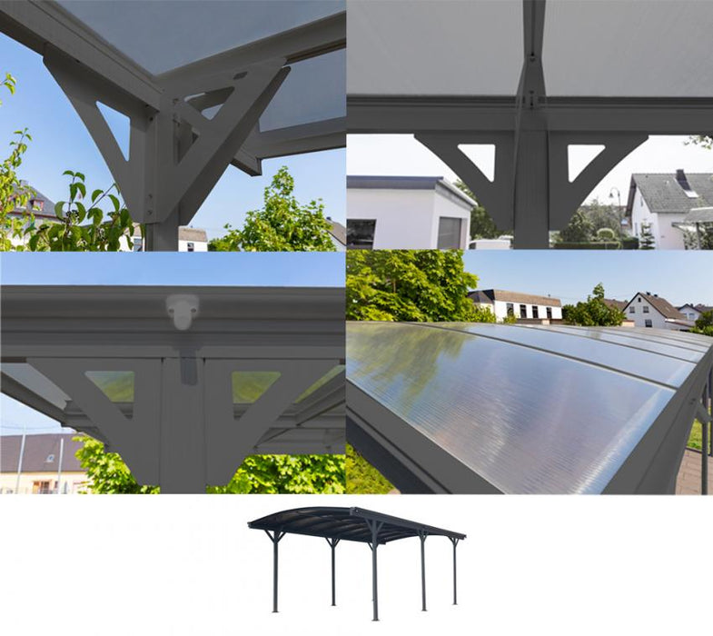 Aluminium Runddach Carport Stockholm grau 576x300 cm - werkzeugprofi24.at