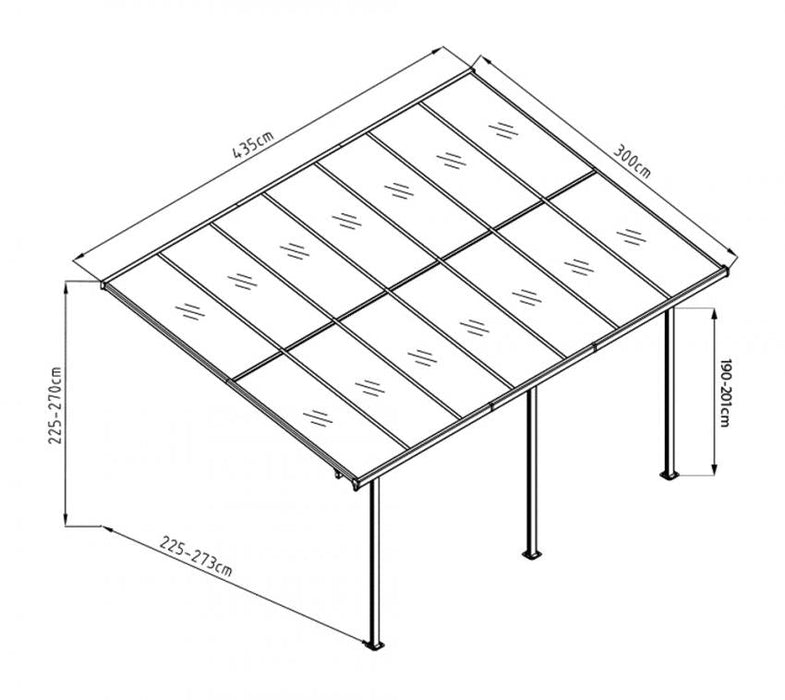 Aluminium Terrassenüberdachung Bruce schwarz 435x300 cm - werkzeugprofi24.at