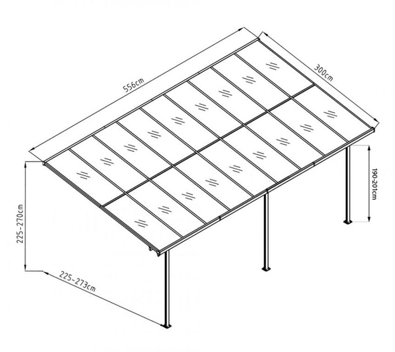 Aluminium Terrassenüberdachung Bruce schwarz 556x300 cm - werkzeugprofi24.at