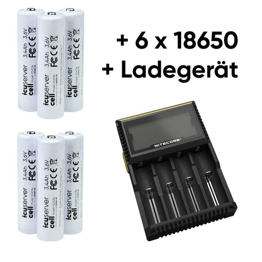 Energie Set - 6 x 18650 plus Nitecore PREMIUM-Ladegerät D4EU - werkzeugprofi24.at