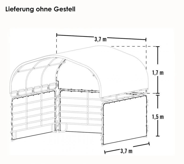 Folien Weidezelt Zeltgarage Seitenverkleidung ohne Stahlgestell grün 370x370x170 cm - werkzeugprofi24.at