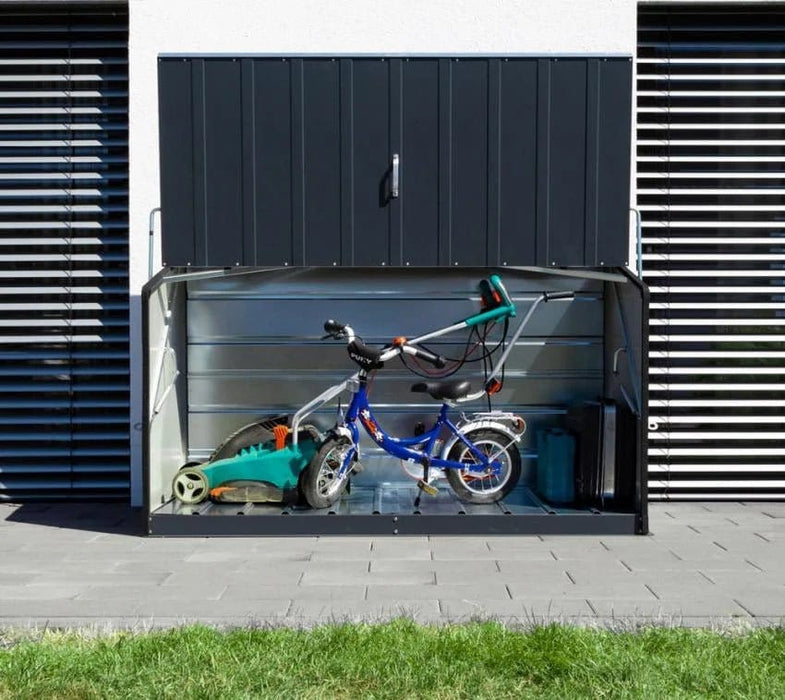 fahrradanhänger garagenbox Gartengeräte Aufbewahrungsbox Fahrradgarage Storeguard grau 88x194x112 cm