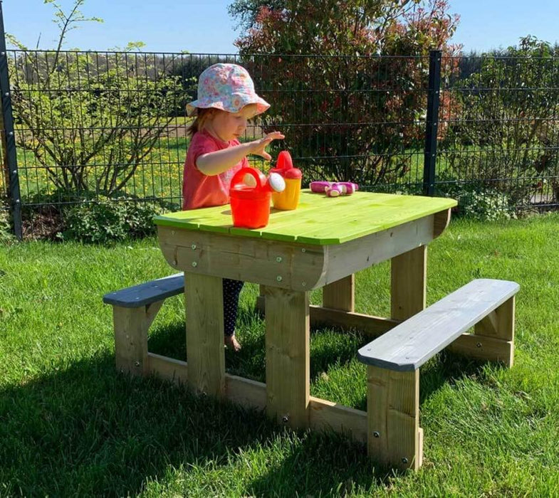 Holz Kinder Picknicktisch Spieltisch Inkl. Bänke natur/grün - werkzeugprofi24.at