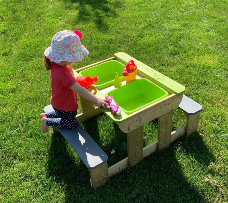 Holz Kinder Picknicktisch Spieltisch Inkl. Bänke natur/grün - werkzeugprofi24.at