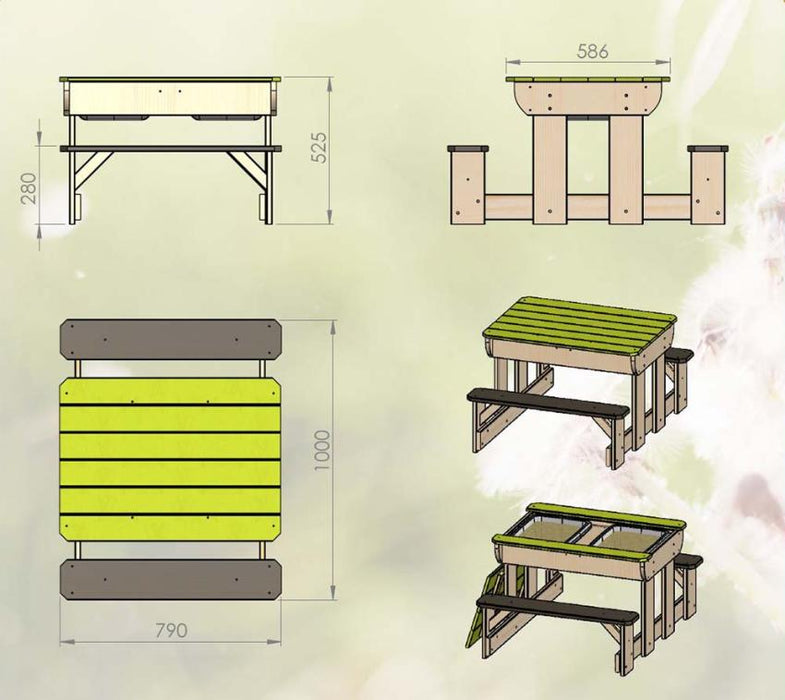 Holz Kinder Picknicktisch Spieltisch Inkl. Bänke natur/grün - werkzeugprofi24.at
