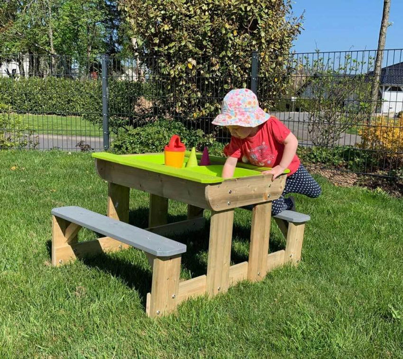 Holz Kinder Picknicktisch Spieltisch Inkl. Bänke natur/grün - werkzeugprofi24.at