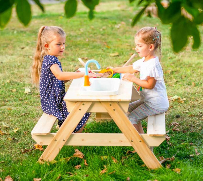 Holz Kinder Picknicktisch Spieltisch inkl. Waschbecken natur - werkzeugprofi24.at