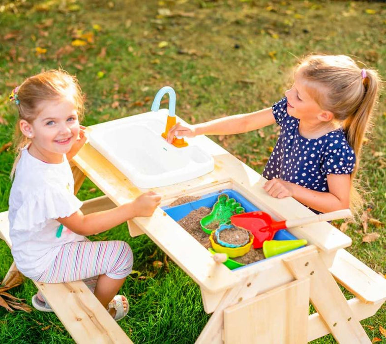 Holz Kinder Picknicktisch Spieltisch inkl. Waschbecken natur - werkzeugprofi24.at