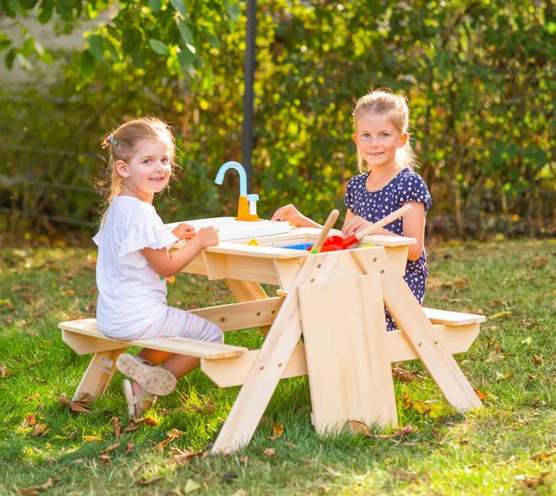 Holz Kinder Picknicktisch Spieltisch inkl. Waschbecken natur - werkzeugprofi24.at