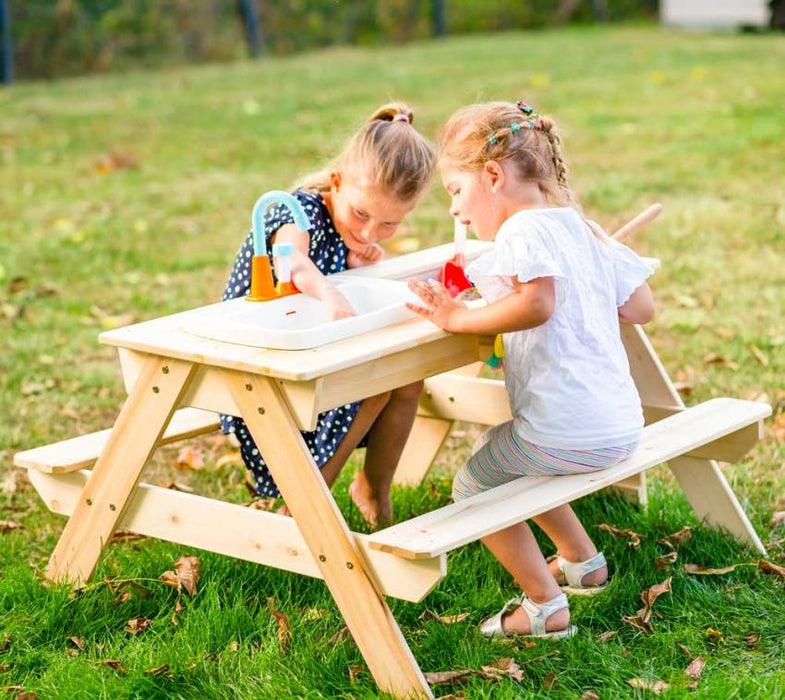 Holz Kinder Picknicktisch Spieltisch inkl. Waschbecken natur - werkzeugprofi24.at