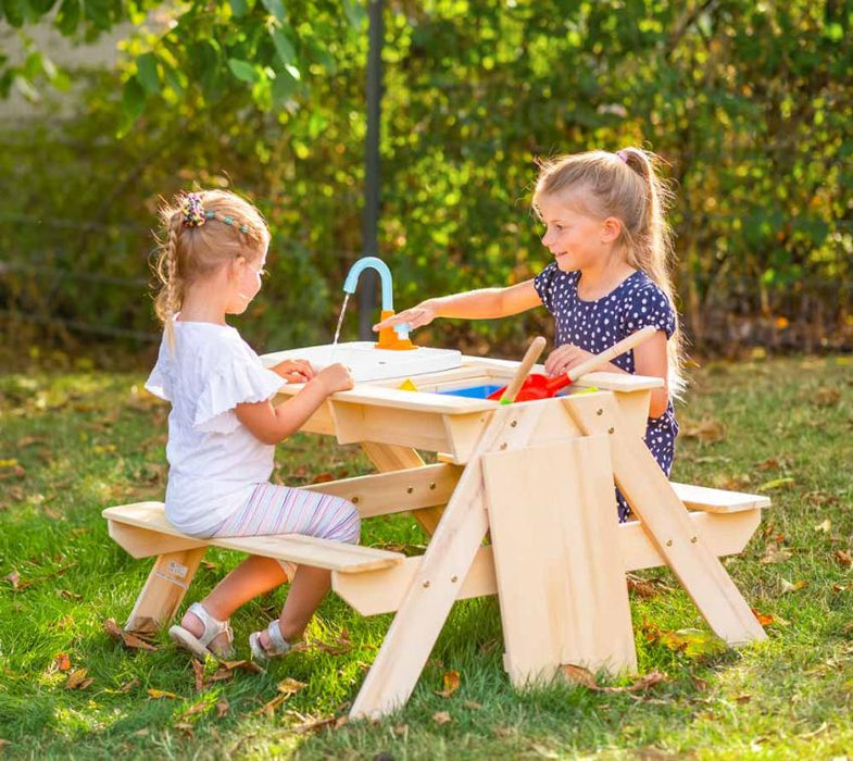 Holz Kinder Picknicktisch Spieltisch inkl. Waschbecken natur - werkzeugprofi24.at