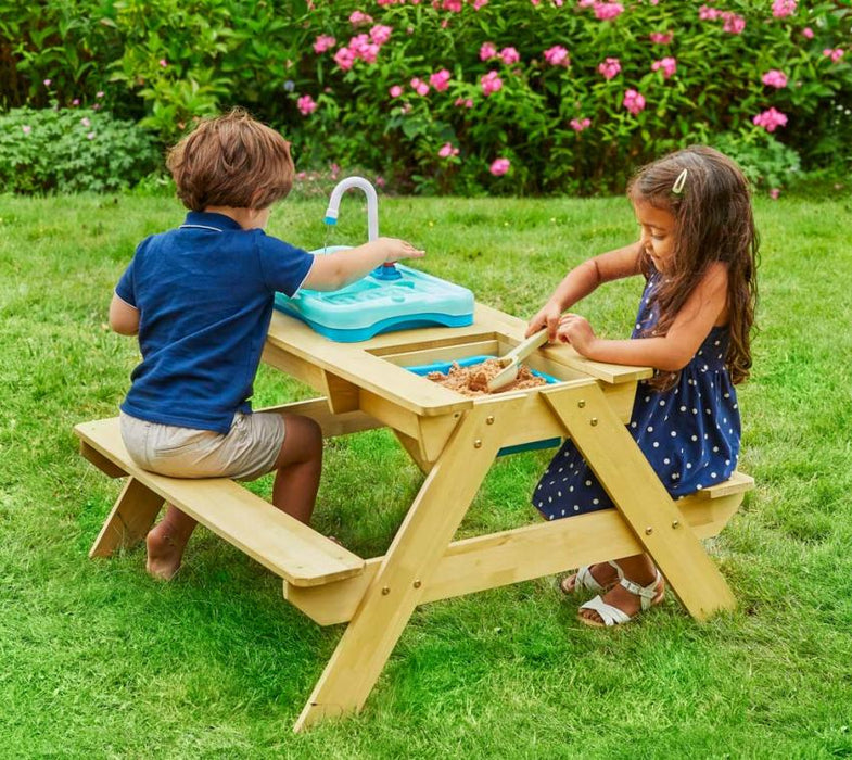 Holz Kindersitzgruppe Spieltisch inkl. Waschbecken & Sandkasten natur - werkzeugprofi24.at