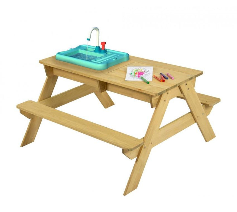 Holz Kindersitzgruppe Spieltisch inkl. Waschbecken & Sandkasten natur - werkzeugprofi24.at