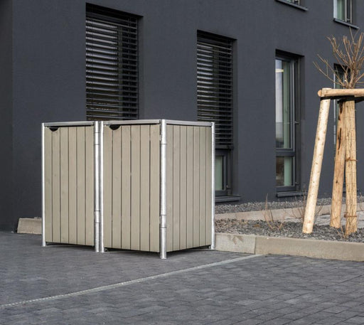 Holz Mülltonnenbox für 2 Mülltonnen 140 Liter grau 63x121x115 cm - werkzeugprofi24.at