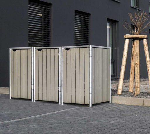 Holz Mülltonnenbox für 3 Mülltonnen 140 Liter grau 63x181x115 cm - werkzeugprofi24.at