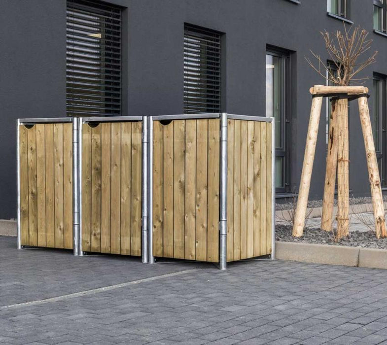 Holz Mülltonnenbox für 3 Mülltonnen 240 Liter natur 80x209x115 cm - werkzeugprofi24.at