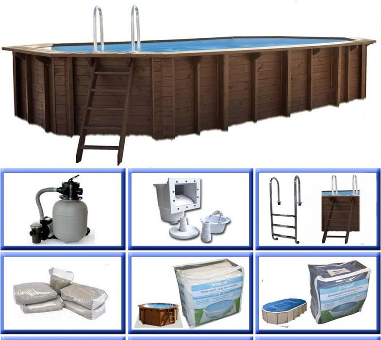 Holz Schwimmbad Bali Set 1 braun 840x490x136 cm - werkzeugprofi24.at