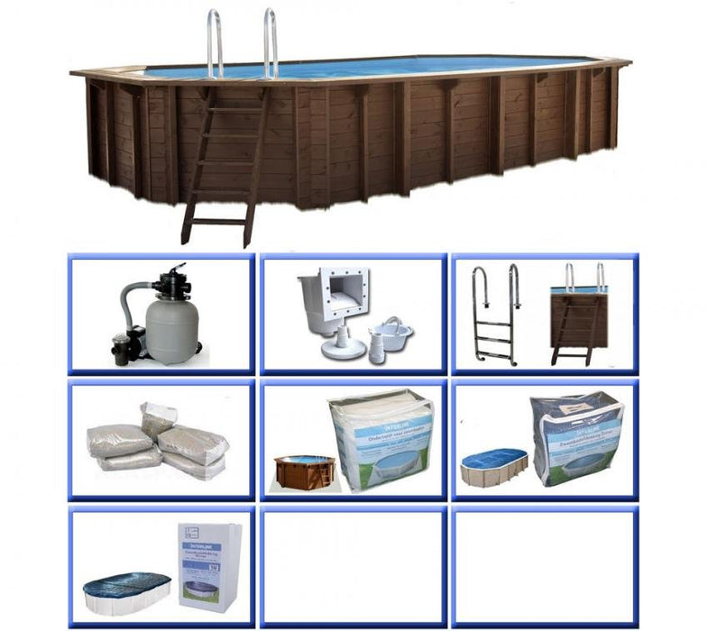 Holz Schwimmbad Bali Set 2 braun 840x490x136 cm inkl. Winterabdeckung - werkzeugprofi24.at