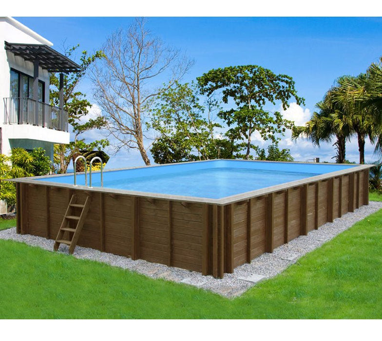 Holz Schwimmbad Bali Set 3 braun 790x400x138 cm Inkl. 5 teiliges Zubehörpaket und Winterabdeckung - werkzeugprofi24.at