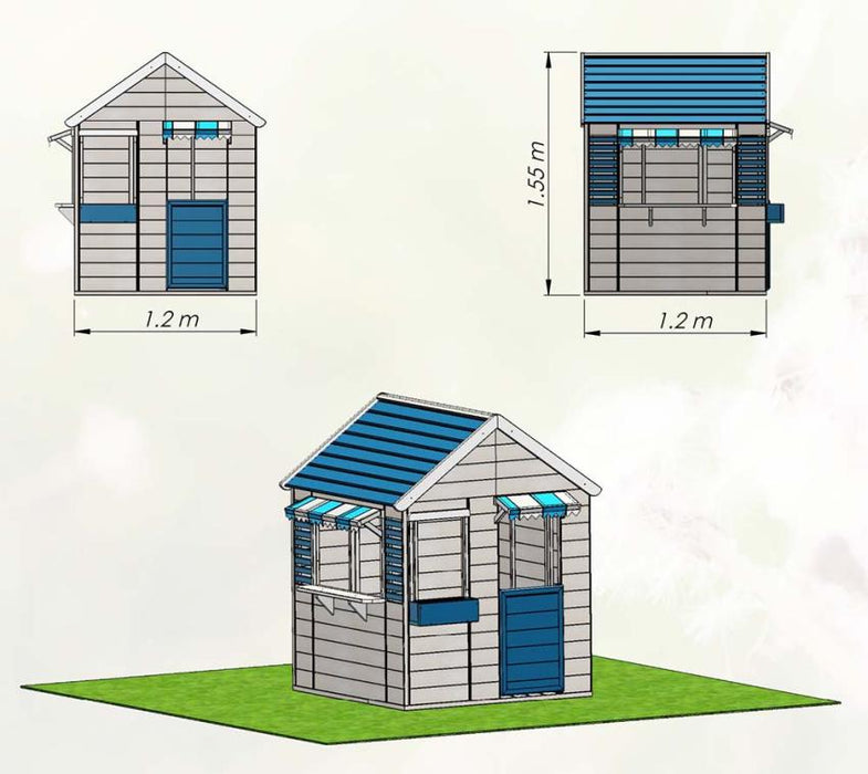 Holz Spielhaus Kaufladen Dachs inkl. Markisen blau - werkzeugprofi24.at