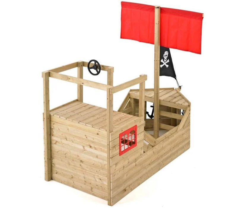 Holz Spielhaus Sandkasten Piratenschiff Galleon natur 272x171x206 cm - werkzeugprofi24.at