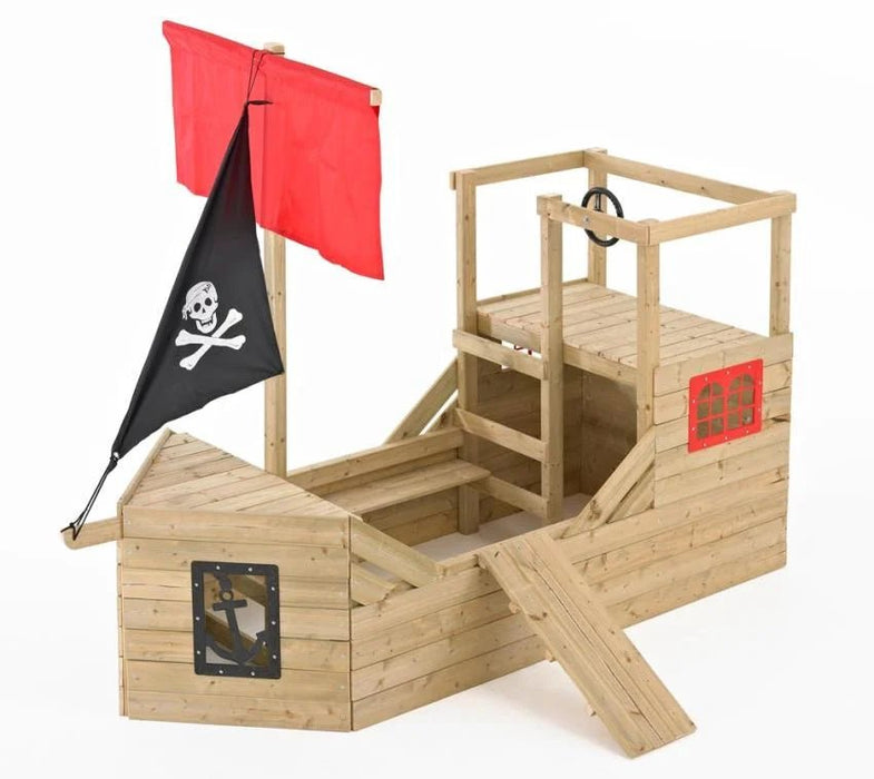 Holz Spielhaus Sandkasten Piratenschiff Galleon natur 272x171x206 cm - werkzeugprofi24.at