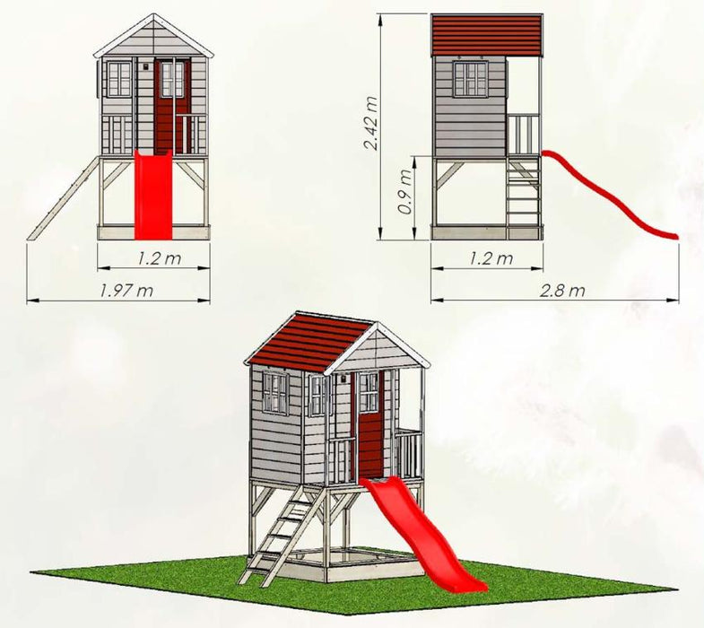 Holz Spielhaus Stelzenhaus Frosch inkl. Sandkasten und Rutsche - werkzeugprofi24.at